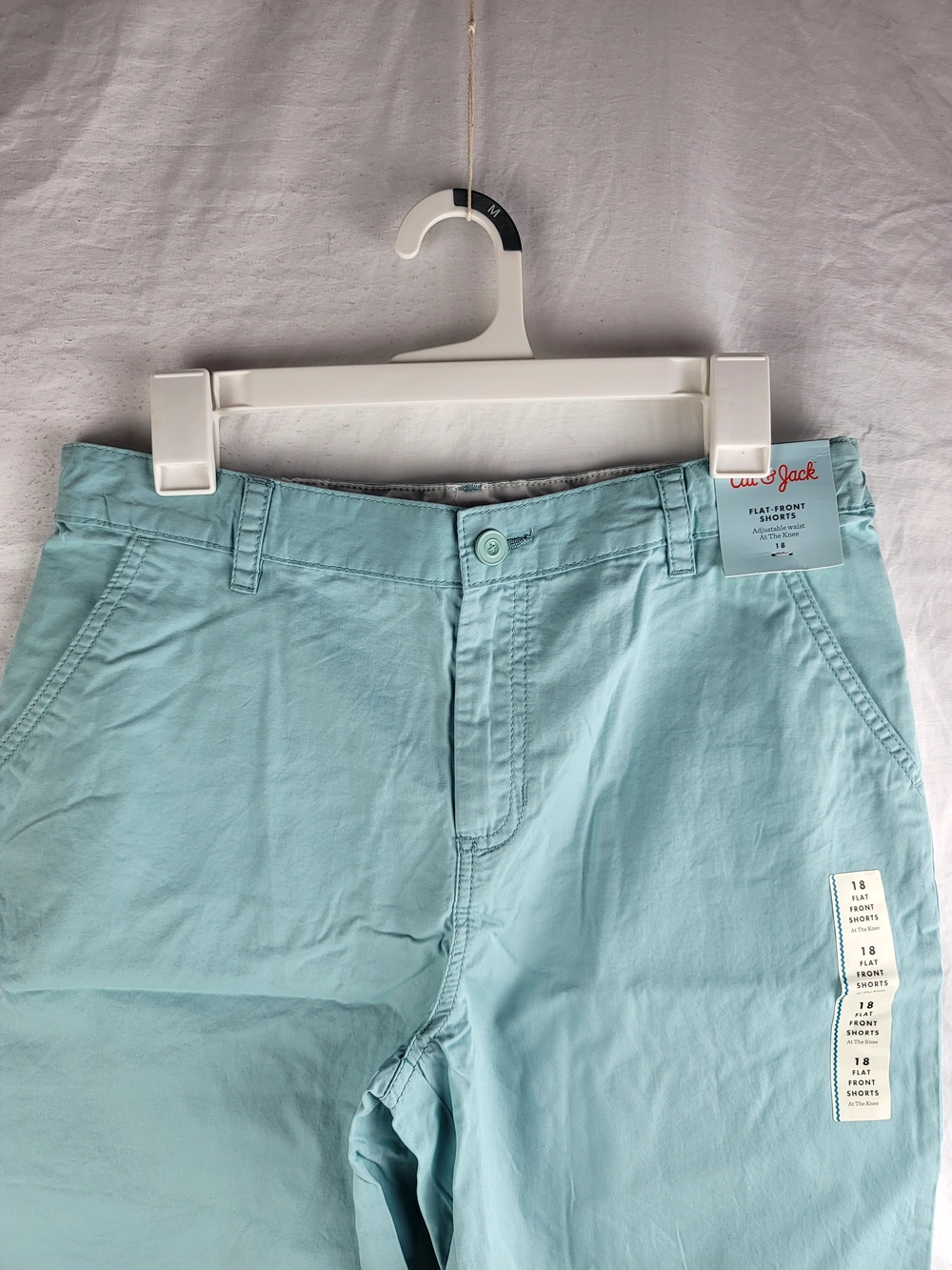 NWT Cat & Jack Boys Flat Front Shorts Mint Green Size 18 Boys Adjustable Waist - Picture 2 of 8